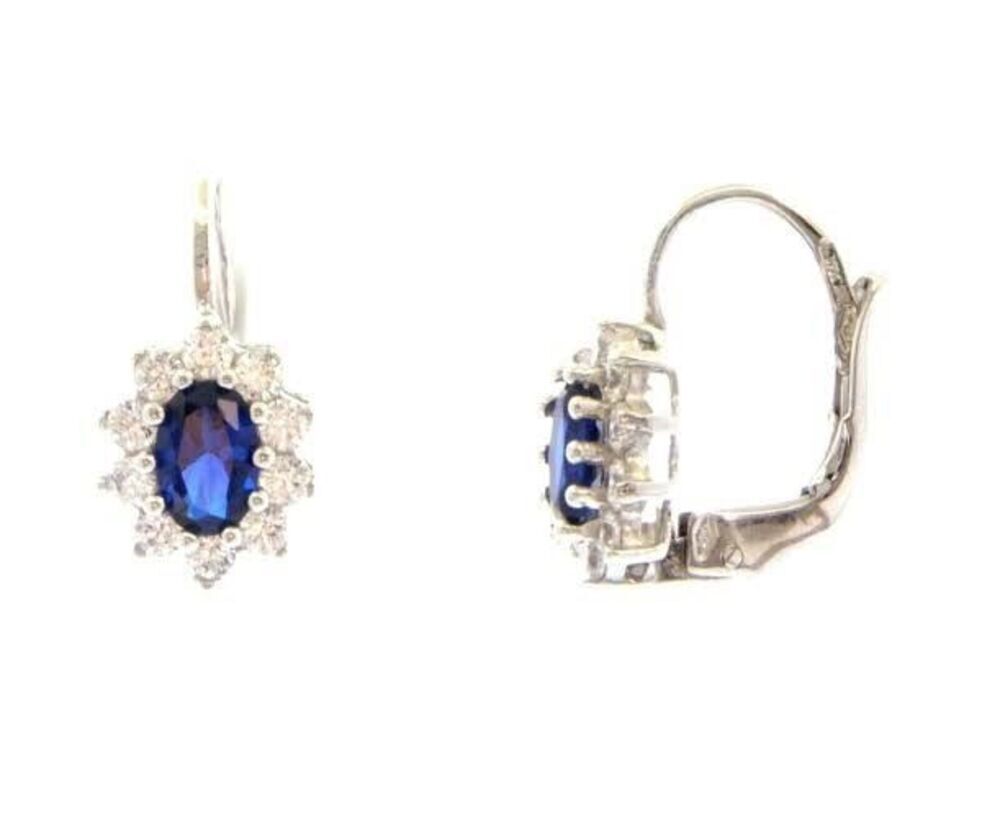 Côté d’Argent Sterling Silver Blue CZ Halo Leverback Earrings Sapphire Look